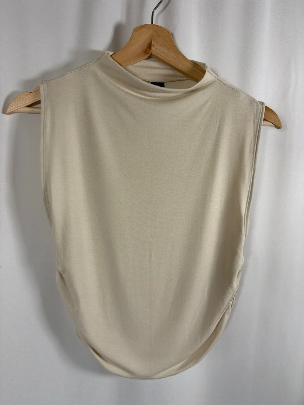 Old Navy Cream Mock Neck Sleeveless Tank with Side Ruching